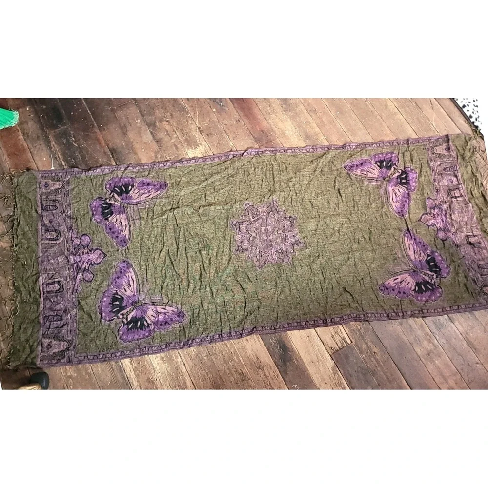 Bohemian Scarf Bundle Rust Orange Pleated Woven & Purple Butterfly Wrap Lot‎ 2pc